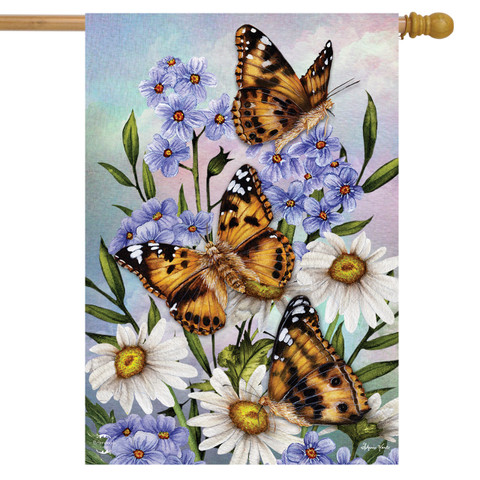 Daisies Monarchs Spring House Flag