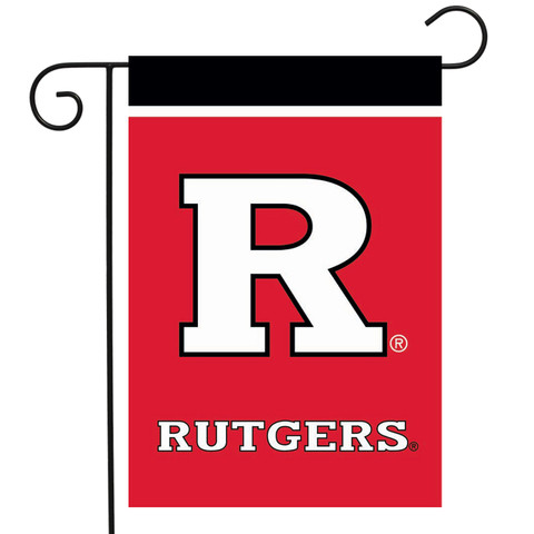 Rutgers University NCAA Licensed Garden Flag by Briarwood Lane, red with white R and text.