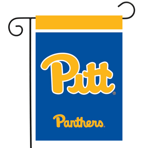 University Of Pittsburgh NCAA Licensed Garden Flag by Briarwood Lane, blue with yellow Pitt Panthers logo.