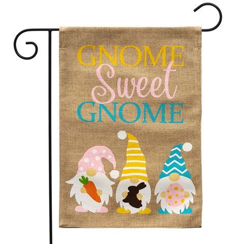 Gnome Sweet Gnome Easter Burlap Garden Flag