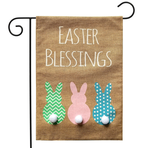 Easter Blessings Bunnies Burlap Garden Flag