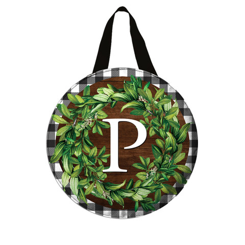 Wreath Monogram Letter P Door Hanger