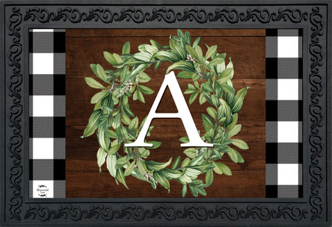 Wreath Monogram Letter A Doormat