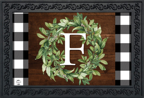 Wreath Monogram Letter F Doormat
