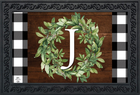 Wreath Monogram Letter J Doormat