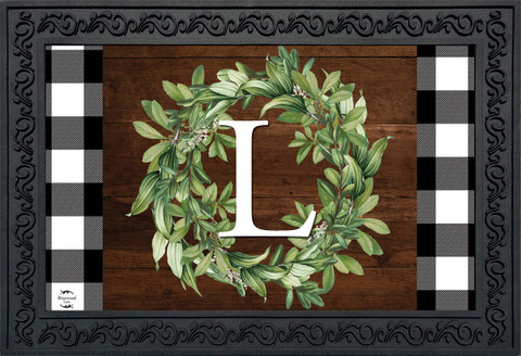 Wreath Monogram Letter L Doormat