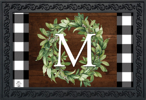 Wreath Monogram Letter M Doormat