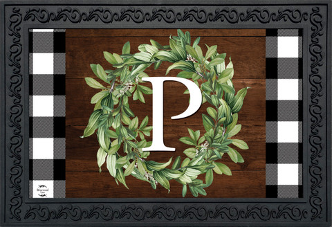 Wreath Monogram Letter P Doormat