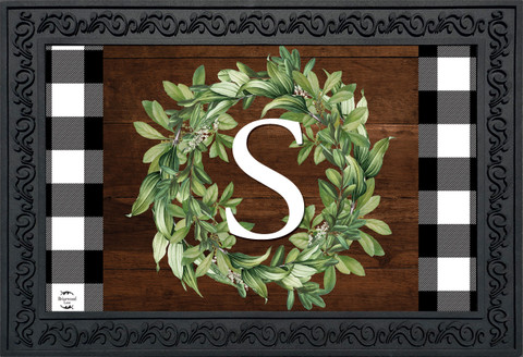 Wreath Monogram Letter S Doormat