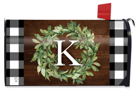 Wreath Monogram Letter K Mailbox Cover