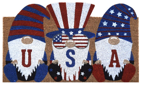 Briarwood Lane Patriotic Gnome Humor Natural Fiber Coir Doormat with USA gnomes and stars.