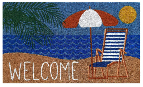Briarwood Lane Welcome Beach Natural Fiber Coir small printed summer doormat with colorful nautical design.