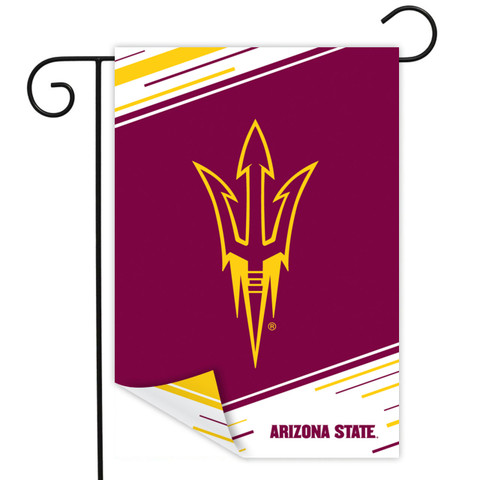 Briarwood Lane Arizona State University NCAA maroon and gold double-sided garden flag with trident logo.