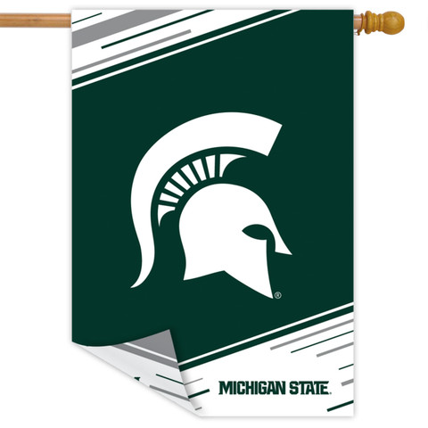 Michigan State University NCAA Double-Sided House Flag by Briarwood Lane, green and white Spartan helmet design.