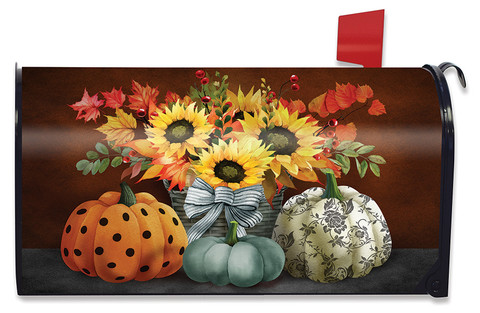 Patterned Pumpkins And Sunflowers Mailbox Cover