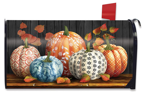Briarwood Lane Elegant Pumpkins Oversized Mailbox Cover with decorative pumpkins and autumn leaves design.