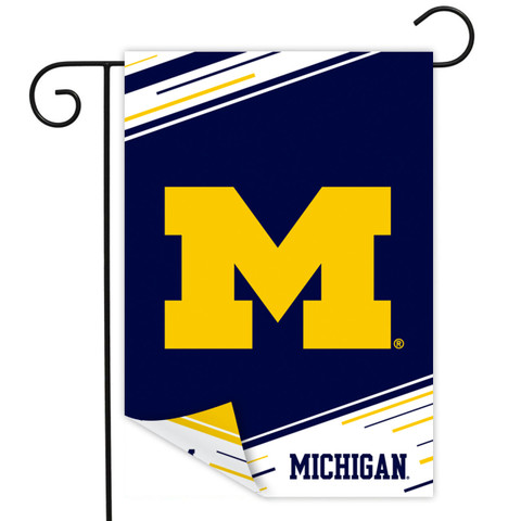 University of Michigan navy blue and yellow double-sided garden flag by Briarwood Lane with large M.