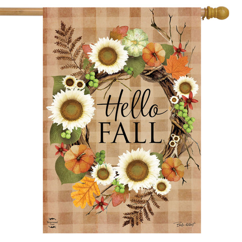 Hello Fall Wreath House Flag