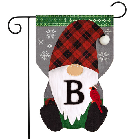 Winter Gnome Burlap Monogram Letter B Garden Flag