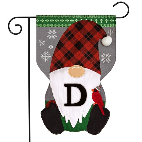 Winter Gnome Burlap Monogram Letter D Garden Flag