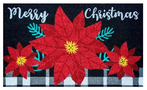 Merry Christmas Poinsettia Coir Doormat