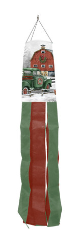 Briarwood Lane Christmas on the Farm Windsock Wind Twister with red and green hanging decoration.