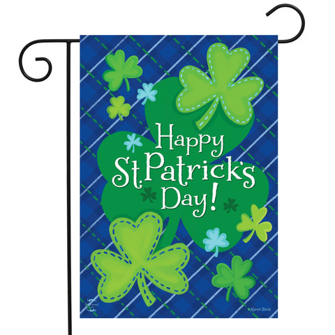 Briarwood Lane Happy Shamrocks Garden Flag with shamrocks and Happy St Patricks Day text green.
