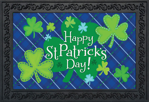 Briarwood Lane Happy Shamrocks Doormat with green shamrocks and Happy St. Patrick's Day text.