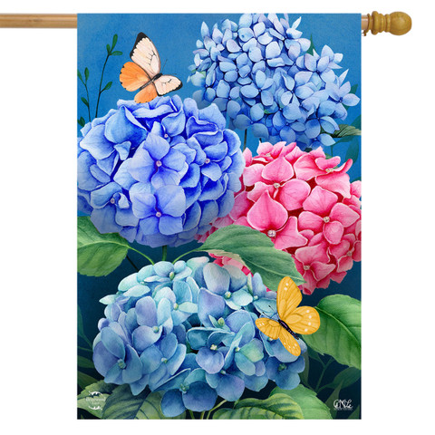 Colorful Hydrangeas House Flag