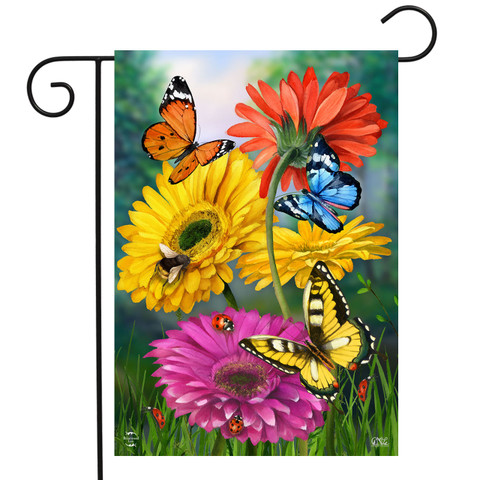 Briarwood Lane Butterflies and Daisies Garden Flag with colorful butterflies and flowers design.