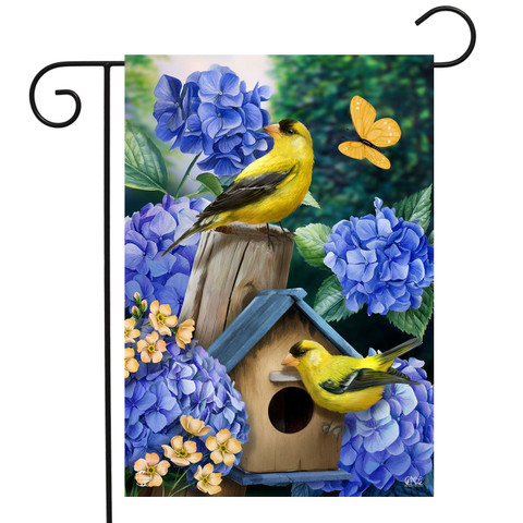 Goldfinches and Hydrangea Garden Flag