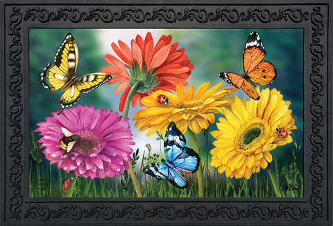 Briarwood Lane Butterflies and Daisies colorful doormat with vibrant flowers and butterflies design.