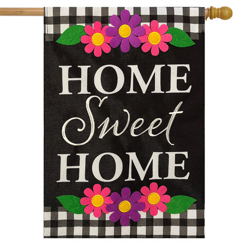 Home Sweet Home Flowers Burlap House Flag