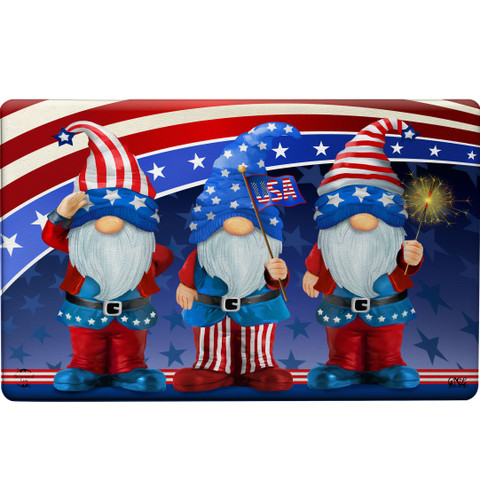 Briarwood Lane Patriotic Gnomes Comfort Mat with red white and blue gnomes and American flag design.