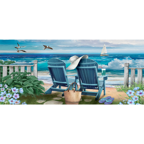 Briarwood Lane Seaside Escape Mini Mat with blue beach chairs and ocean view design elements.