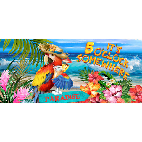 Briarwood Lane 5 O'clock Paradise Mini Mat colorful parrot tropical beach scene cocktail umbrella.