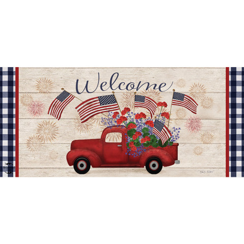 Red Briarwood Lane Stars and Stripes Truck Mini Mat with flowers and American flags.