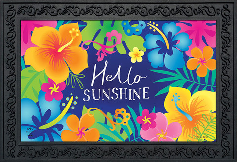 Briarwood Lane Hello Sunshine doormat with colorful floral design and decorative black border.
