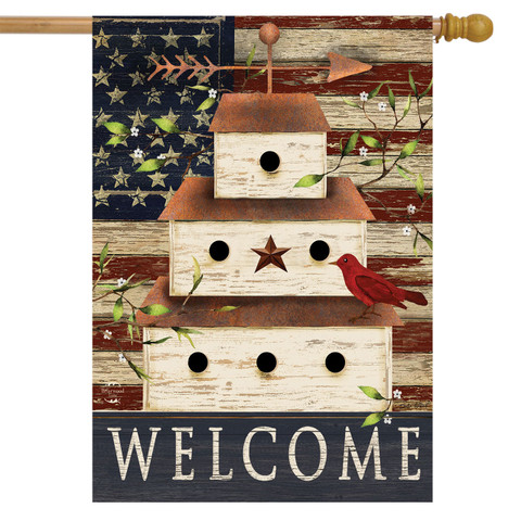 Patriotic Birdhouse House Flag