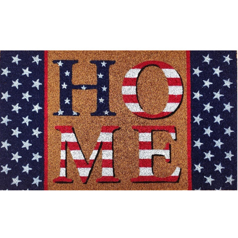 Briarwood Lane American Home Coir Doormat with patriotic design and Home text on natural fiber background.