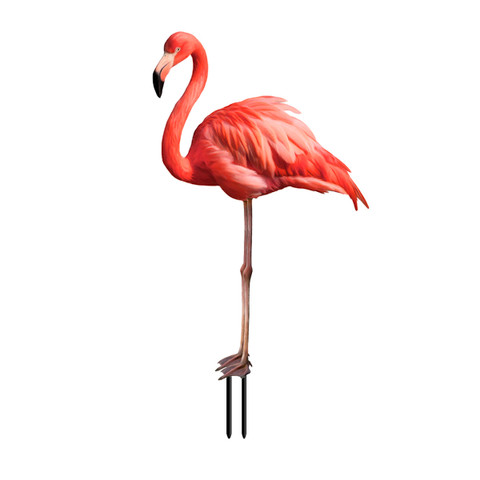 Briarwood Lane Paradise Flamingo Metal Art, pink flamingo sculpture on two metal stakes.