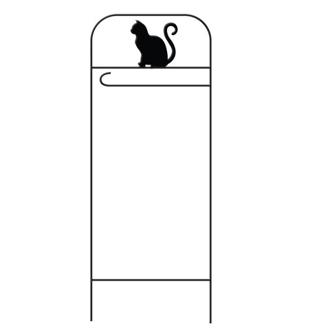 Briarwood Lane wrought iron cat garden flag arbor with black cat silhouette on top.