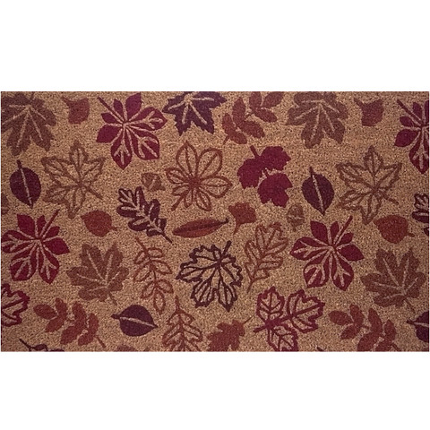 Briarwood Lane Leaf Pattern Coir Doormat, 18 x 30, with autumn leaves design in red tones.