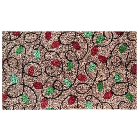 Briarwood Lane Tangled Lights Coir Doormat, 18x30, with red, green, and black festive holiday design.