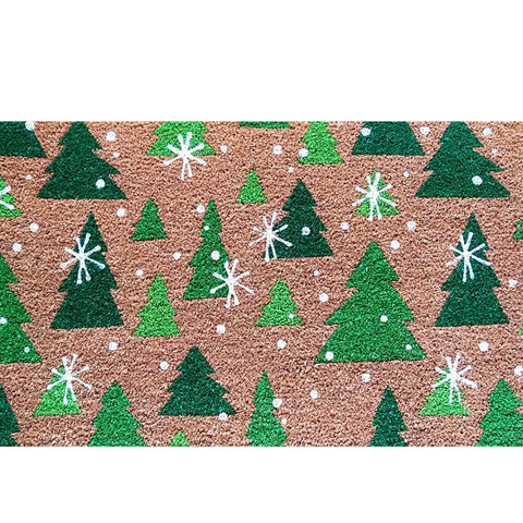 Briarwood Lane Green Trees Medium Coir Doormat 24 x 36 with snowflakes and trees design.