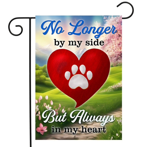Briarwood Lane Always in My Heart Pet Bereavement Garden Flag with red heart and paw print.