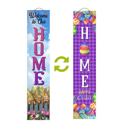 Easter Celebration Pine Reversible Porch Leaner, double-sided home decor with Easter bunnies and eggs.
