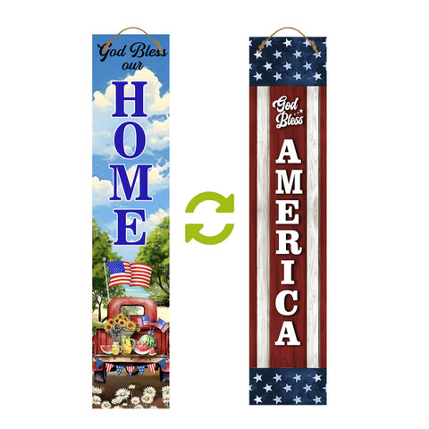 American Home Pine Reversible Porch Leaner with USA theme and patriotic design on both sides.