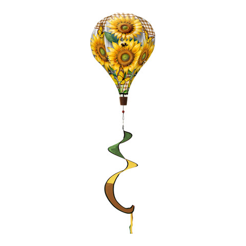 Sunflower Duo Hot Air Balloon Spinner with yellow, green and brown ribbons and sunflower design.