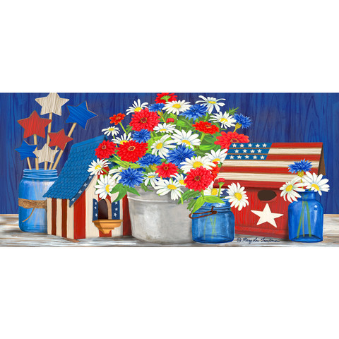 Red White and Blue Patriotic Mini Mat with floral design and American flag theme decoration.